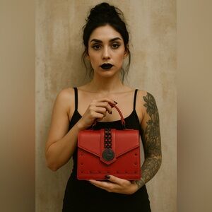 Blackcraft Cult Red Faux Leather Satchel with Black Metal Accents | New | Rare